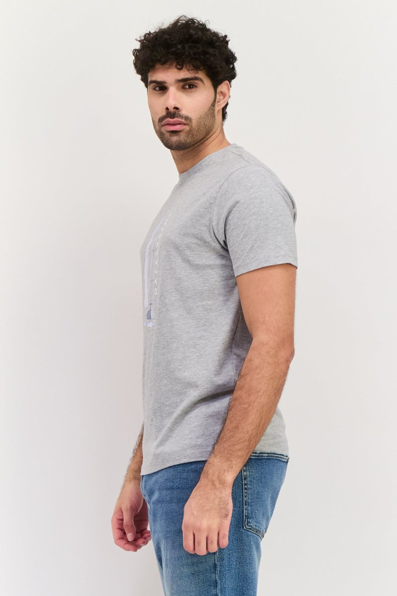 Gazzarrini تي شيرت رجالي بأكمام قصيرة وطباعة جرافيك، رمادي - Image 4